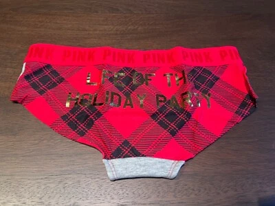 Victoria's Secret PINK Christmas Life of the Holiday Party red plaid panties M - Image 1 of 3