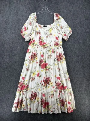 Lane Bryant Milkmaid Midi Dress Crème Floral Smocked Women’s Plus 18 Coquette - Image 1 of 4
