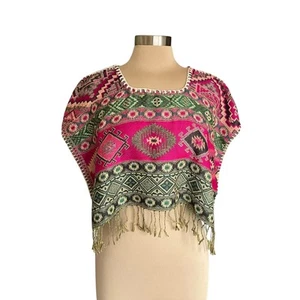 Women's Handmade Woven Mexican Crop Top Hippie Boho Mexican Blouse ONE SIZE - Picture 1 of 6