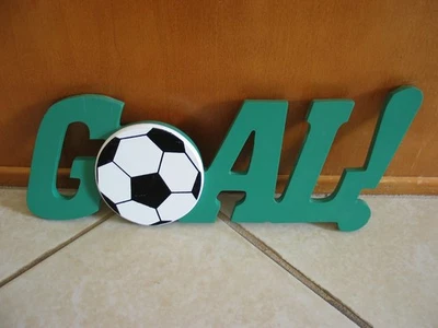 Soccer GOAL wooden wall hanging sports decor ~12"x4.5" kids bedroom game room - Image 1 of 4
