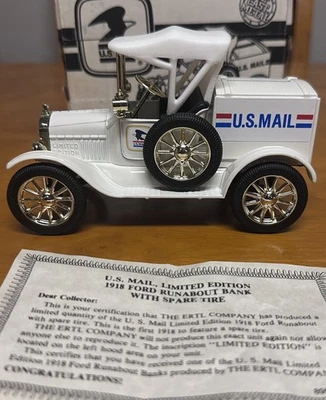 1918 年福特 T 型 Runabout 美国邮件硬币银行带备用轮胎 Ertl 全新带盒 — 第 1/4 张图片