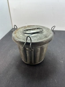 Antique Aluminum 1920’s Tin Bread Pudding Mold W/ Locking Lid 4.5” T Portugal - Picture 1 of 6