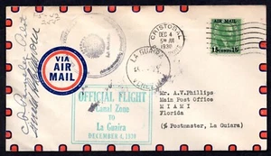 US CANAL ZONE 1930 OFFICIAL FLIGHT CRISTOBAL VIA LA GUAIRA VENEZUELA TO MIAMI - Bild 1 von 2