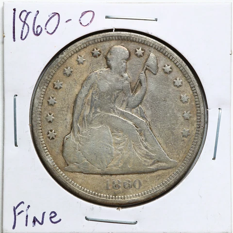 1860-O $1 Seated Liberty Silver Dollar in Fine Condition #09215 Cover