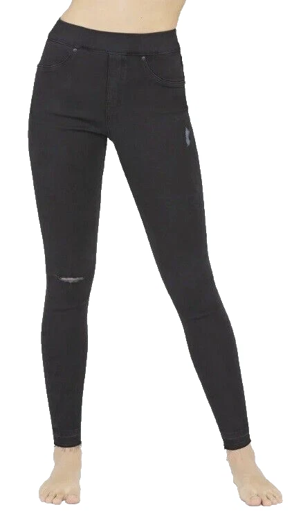 Spanx 20213R Distressed Raw Hem Skinny Denim Legging Black Size Large