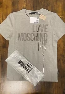 T-SHIRT LOVE MOSCHINO AUTHENTIQUE GRIS ET ARGENTÉ, Neuf - Imagen 1 de 7