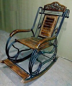 Wood & Iron Antique Style Folding Rocking Chair for Home, Garden, Balcony Chair