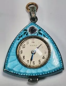 Vintage Abra Sterling Silver and Blue Enamel Triangular Pocket Watch Pendant - Picture 1 of 8