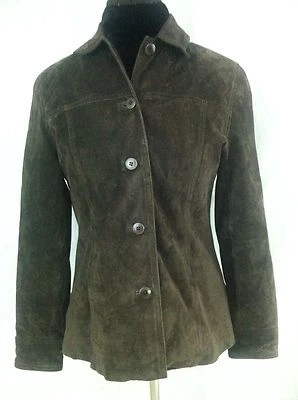 Chaqueta forrada Kate Hill para mujer 100 % cuero con botones marrón talla 8P Foto 1 de 4