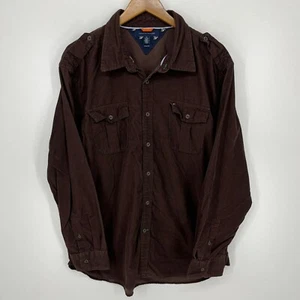 Tommy Hilfiger Long Sleeve Button Shirt Men's XL Brown Corduroy Trim Fit Vtg Y2K - Picture 1 of 10