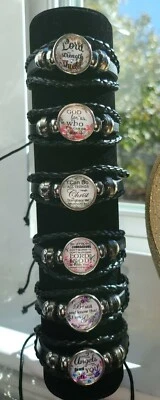 Leather Band Bracelet 3 Layer Inspirational Quote Charm Adjustable Black - Image 1 of 4