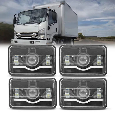 4PCS 4x6'' LED Headlights Hi/Lo Beam Red DRL Lights For Isuzu NQR NPR FTR H4668 Foto 1 de 4