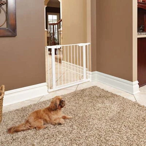 39 Inches Tall Walk-Though Steel Pet Gate, White - Picture 1 of 6
