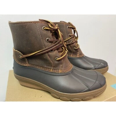 6 Sperry Top-Sider Para Mujer Agua Salada Cuña Marrón Botas de Lluvia Botas de Pato Nuevas en Caja Foto 1 de 4