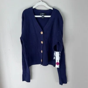 NWT Aqua Girls Ribbed Knit Cardigan Button Front Navy Blue Sweater Girls L - Picture 1 of 5
