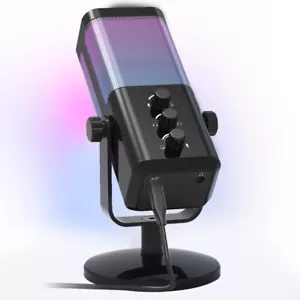USB Microphone NoiseCancellation Cardioid Condenser RGB Gaming Mic for PC Laptop - Picture 1 of 12
