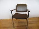 Mid Century Industrial Chrome & Brown Vinyl Wood Arms Dining Office Chair