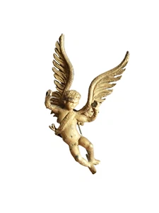 bROOCH DESIGNER METAL ANGEL DE NICOLA GOLD COLOR VINTAGE UNISEX JEWELRY neocurio - Picture 1 of 8