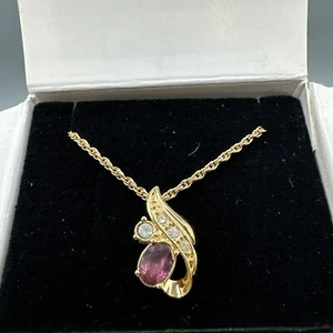 Vintage Avon Faux Amethyst Kollektion Strass Akzent Anhänger Halskette klein - Bild 1 von 3