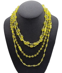 Four Bright Cheerful Citrine Bright Yellow Beaded Vintage Plastic Necklace Set - Picture 1 of 17