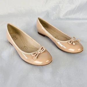 Clarks Somerset Womens UK5.5 Nude Patent Ballet Flats Bow Slip On Shoes - Picture 1 of 16