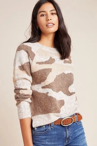 Anthropologie Moth Camouflage Pullover Größe Small beige Langarm neu $ 120 Etikett - Bild 1 von 9