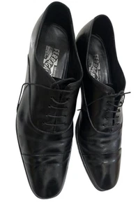 Salvatore Ferragamo Rain Lux Black Italian Leather Oxfords Shoes Cap Toe 10.5 - Picture 1 of 6