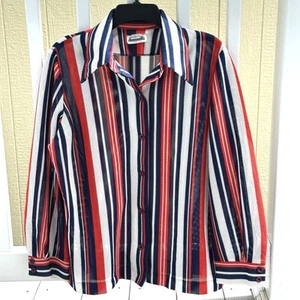 Vintage 70s Donnelli Women’s Mesh Shirt Red White Blue Stripe Size XL - Picture 1 of 7
