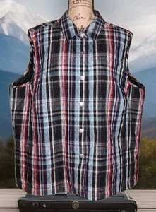 CJ Banks - Lightweight Plaid Quilted Snap Front Vest - Women's Size 3X - Picture 1 of 4
