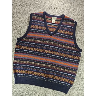Vintage LL Bean 100% Lambswool Fair Isle Knit Sweater Vest Men's Large - Image 1 of 4