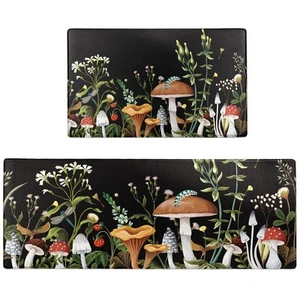 Mushroom Kitchen Rugs and Mats Green Mushroom Kitchen Decor Anti Fatigue Kitc... - Picture 1 of 7