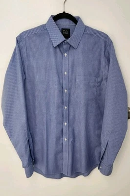 Camisa de vestir Jos A Bank Traveler 16 35 azul mini cuadros a cuadros calce ajustado trasero Foto 1 de 4