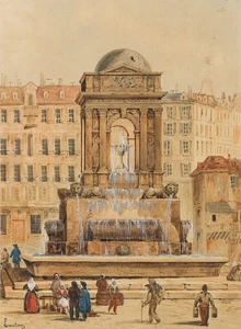 E. SONNTAG (1813-1887), Die Fontaine des Innocents, Paris , Aq. Biedermeier - Picture 1 of 5