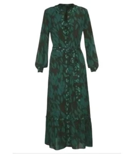 Cabi Leaf Print Long Sleeve Maxi Dress Size M Button Front Printed 4017 - Picture 1 of 10