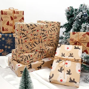 Christmas Wrapping Paper, 43cm x 3m Festive Elk Pattern Kraft Gift Wrapping Pape - Bild 1 von 18