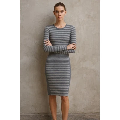 Alexander Wang Gris Rayas Bodycon Mangas Largas Suéter Vestido Pequeño Minimalista Foto 1 de 4