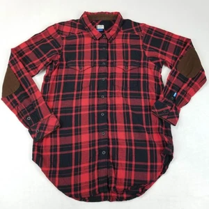 Camisa KAVU para mujer grande franela a cuadros parches en el codo botón delantero - Imagen 1 de 10