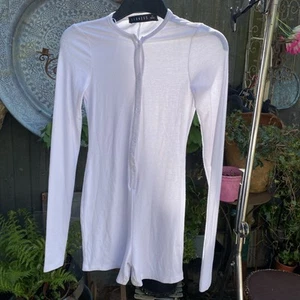 PLAYSUIT Plain Ribbed White Jersey Shorts Long Sleeve Australian LIONESS S - Picture 1 of 7