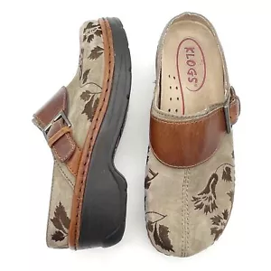 Klogs Austin Leather Comfort Clogs Taupe Suede Tapestry Floral Women’s Size 7 W - Picture 1 of 16