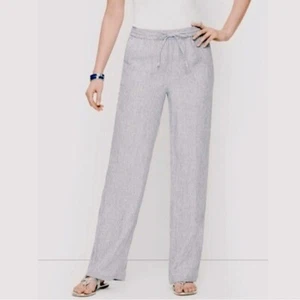 NWT Talbots Linen Cotton Blend Stripe Pull On Wide Leg Pants In Gray Size 24W - Picture 1 of 9
