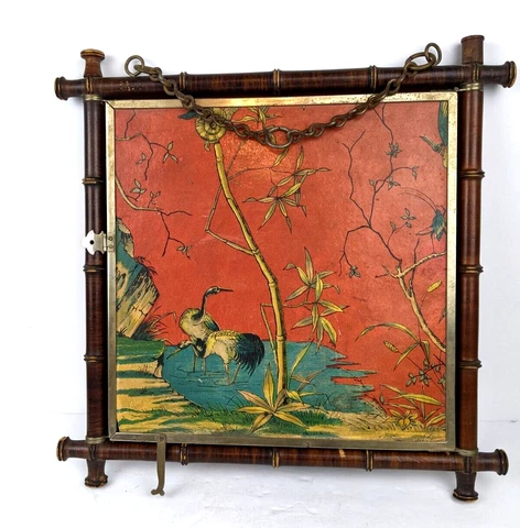 Victorian Tr-Fold Vanity Shaving Mirror Wood Bamboo & Japanese Motif Dated 1897 Cover