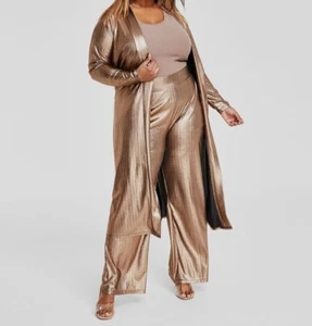 Nina Parker Women's Gold Metallic Long Kimono Duster Jacket Plus Size 3X - Picture 1 of 2