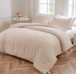Size Comforter Set, Boho Tufted Design Bedding Comforter Sets 3 King Beige - Picture 1 of 7