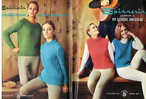 Spinnerin Lesson 3 101 Classic Sweaters Pattern Booklet 1966 Vintage Basic - Picture 1 of 9