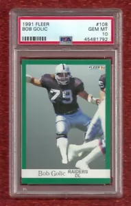 1991 FLEER #108 BOB GOLIC PSA 10 GEM MINT POP 1 LOS ANGELES RAIDERS BROWNS - Picture 1 of 1