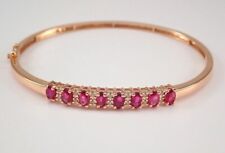 3.30Ct Oval Cut Lab-Created Ruby Women's Bangle Bracelet In 14K Rose Gold Plated