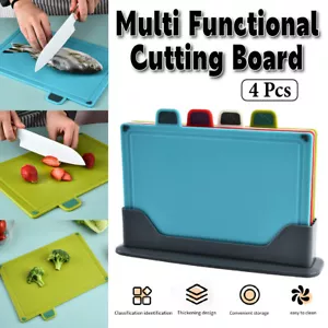 4 Piece Colour Coded Chopping Board Set with Stand Kitchen Cutting Boards NEW AU - Picture 1 of 16