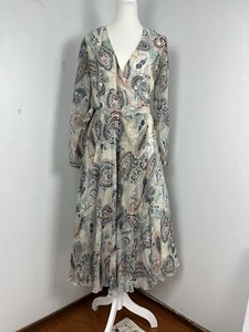 ATMOS & HERE Wrap Dress Size 8 Print Polyester Sheer GUC - Picture 1 of 24