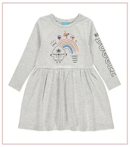Baby & Mädchen Hey Duggee Charakter Kleid ärmelt grau Regenbogen Baumwolle 1-5 Jahre NEU - Bild 1 von 4