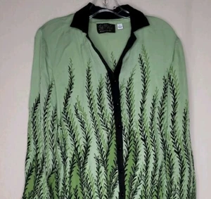 Bob Mackie Wearable Art Blouse Womens Sz S Lightweight Green Black Leaves Garden - Picture 1 of 5